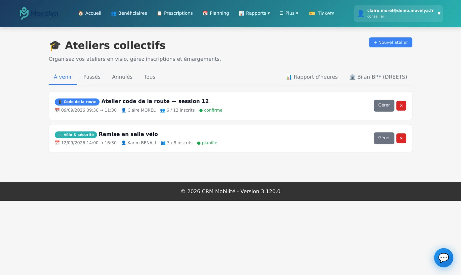 Écran Movelya : ateliers collectifs